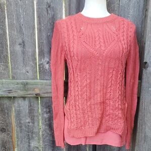 Taylor & Sage Coral Pink Cable-Knit Crewneck Sweater Slip Layer XS